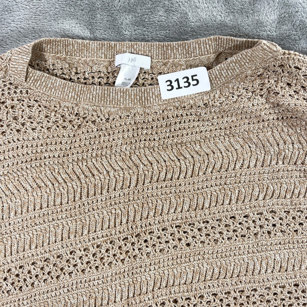 J. Jill‎ Poncho Sweater Womens XL-3X Tan Open Knit Chevron Crochet Cotton Blend
